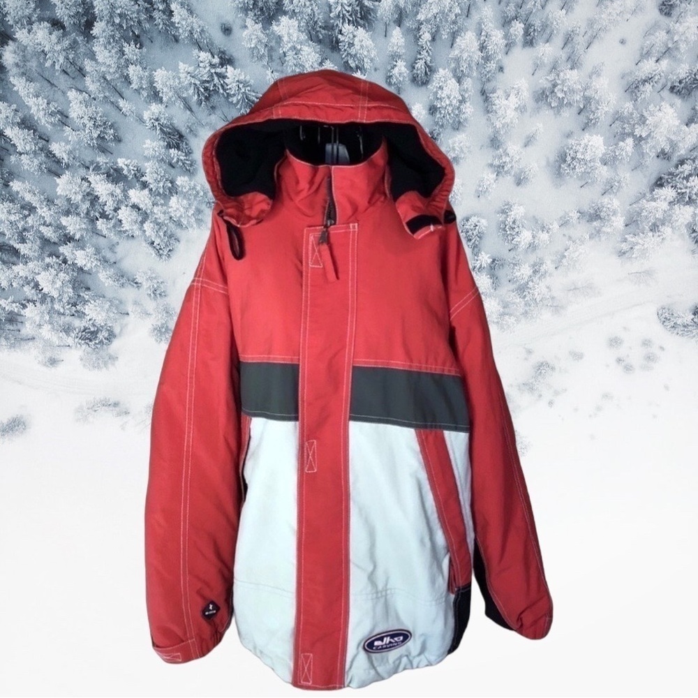Vintage Elho Carving Winter Ski Snowboard Jacket Colorblock Red Tan Size XL
